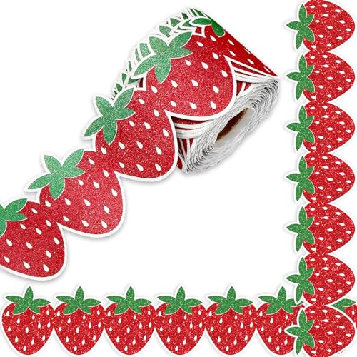 Whaline Erdbeer-Pinnwand, 1,8 m, glitzernd, rote Erdbeere, gestanzte Bordüre, Rolle für Sommer, Geburtstag, Babyparty, Zubehör Whaline Erdbeer-Pinnwand, 1,8 m, glitzernd, rote Erdbeere, gestanzte Bordüre, Rolle für Sommer, Geburtstag, Babyparty, Zubehör von Whaline