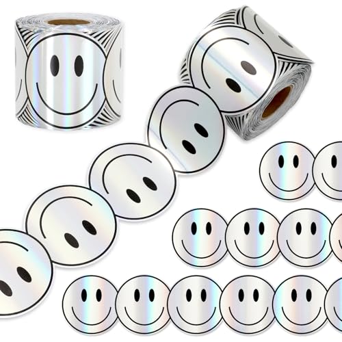 Whaline Holografische Pinnwand mit fröhlichem Gesicht, Boho, Smiley, gestanzt, Bordüre, Rolle für Klassenzimmer, Kreidetafel, Wanddekoration, 1,8 m von Whaline