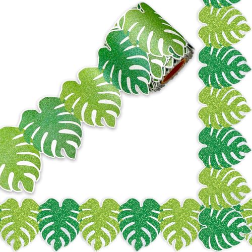 Whaline Pinnwand mit Palmblatt-Bordüre, glitzernde, grüne tropische Blätter, gestanzte Bordüre, Rolle für Sommer, Klassenzimmer, Kreidetafel, Wanddekoration Whaline Pinnwand mit Palmblatt-Bordüre, glitzernde, grüne tropische Blätter, gestanzte Bordüre, Rolle für Sommer, Klassenzimmer, Kreidetafel, Wanddekoration von Whaline