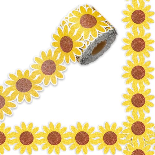 Whaline Pinnwand mit Sonnenblumen-Motiv, glitzernd, gelbe Blume, gestanzte Bordüre, Rolle für Sommer, Klassenzimmer, Kreidetafel, Wanddekoration Whaline Pinnwand mit Sonnenblumen-Motiv, glitzernd, gelbe Blume, gestanzte Bordüre, Rolle für Sommer, Klassenzimmer, Kreidetafel, Wanddekoration von Whaline