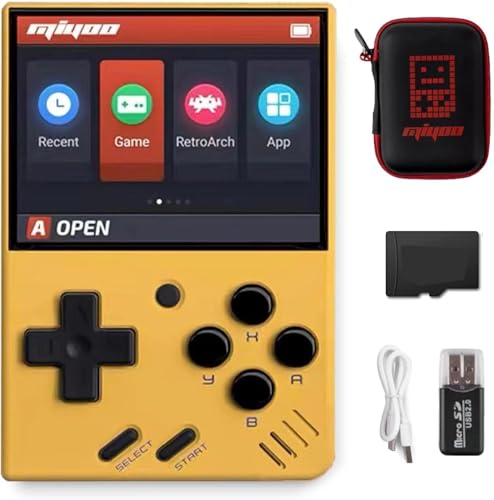 Whatsko MiyooMini V4 Handheld Spielkonsole,Miyoo-Mini Retro Konsole 64GB 10000 Spielen,Pocket Handheld Game Spielkonsole Cortex-A7 Linux System 2.8 Zoll IPS Screen 2000mAh(Gelb) von Whatsko