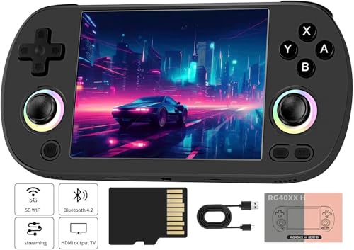 Whatsko RG40XX H Handheld Spielkonsole,RG40XXH 64G TF Card 5500+ Games,Duale Joysticks mit RGB-Beleuchtung 4 Inch IPS Screen,Support 5G WiFi Bluetooth 4.2 und HDMI TV-Ausgang(Schwarz) von Whatsko