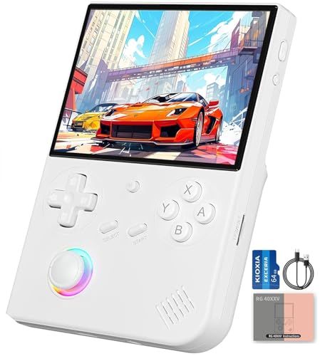 Whatsko RG40XXV Handheld Spielkonsole,Retro Console 64G TF Card 5500+ Spielen,RGB Joystick-Beleuchtung 4 Inch IPS Screen,RG40XX V Support 5G WiFi Bluetooth 4.2 und HDMI TV-Ausgang(Weiß) von Whatsko