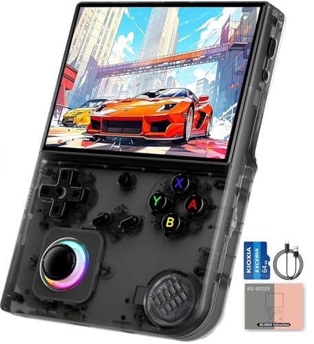 Whatsko RG40XXV Handheld Spielkonsole,Retro Console 64G TF Card 5500+ Games,RG40XX V RGB Joystick-Beleuchtung 4 Inch IPS Screen,Support 5G WiFi Bluetooth 4.2 und HDMI TV-Ausgang(Schwarz) von Whatsko