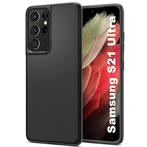 Whew Hülle Kompatibel mit (Samsung Galaxy S21 Ultra 5G), Matte Schwarz S21 Ultra Dünn Soft Silikon Case, Kameraschutz Stoßfest TPU Handyhülle, Anti-Kratzer Anti-Fingerabdruck Schutzhülle Slim Cover von Whew