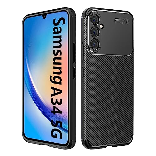 Whew Hülle Kompatibel mit Samsung Galaxy A34 5G, Kameraschutz Weiche TPU Ultra Dünn Silikon Case, Anti-Stoßfest Kratzfest Handyhülle Slim Cover, Anti-Fingerabdruck rutschfest Schutzhülle - Schwarz von Whew