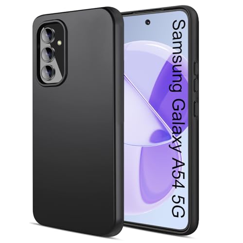 Whew Matt Schwarz Hülle Kompatibel mit Samsung Galaxy A54 5G, Premium Soft TPU Ultra Dünn Silikon Case, Anti-Stoßfest Kratzfest Handyhülle, Anti-Fingerabdruck Rundumschutz Schutzhülle Slim Cover von Whew