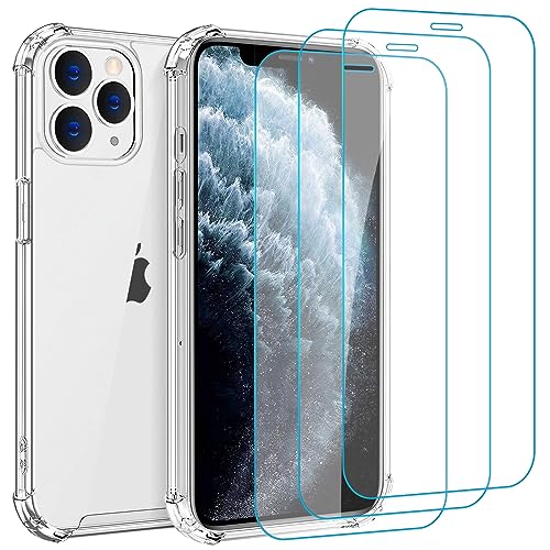 Whioltl Hülle für iPhone 11 Pro Max mit 3 Stück Schutzfolie, 4 in 1 Durchsichtige Kratzfest Stoßfest Handyhülle, Rundumschutz Nicht Vergilbend Schutzhülle, Transparent Weiches Case von Whioltl