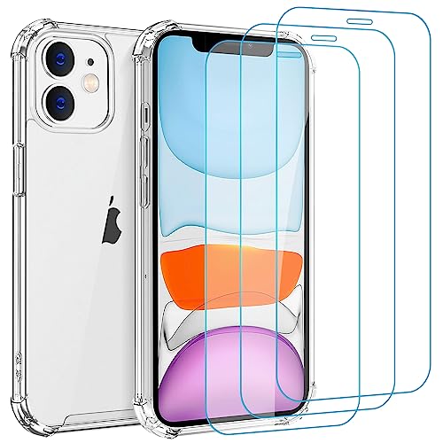 Whioltl Hülle für iPhone 11 mit 3 Stück Schutzfolie, 4 in 1 Durchsichtige Kratzfest Stoßfest Handyhülle, Rundumschutz Nicht Vergilbend Schutzhülle, Ultra Transparent Weiches Case Cover von Whioltl