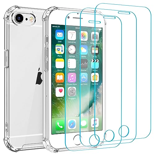 Whioltl Hülle für iPhone 6 und iPhone 6S mit 3 Stück Schutzfolie, 4 in 1 Durchsichtige Kratzfest Stoßfest Handyhülle, Rundumschutz Nicht Vergilbend Schutzhülle, Transparent Cover von Whioltl