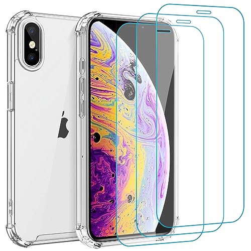 Whioltl Hülle für iPhone XS Max mit 3 Stück Schutzfolie, 4 in 1 Durchsichtige Kratzfest Stoßfest Handyhülle, Rundumschutz Nicht Vergilbend Schutzhülle, Transparent Weiches Case Cover von Whioltl