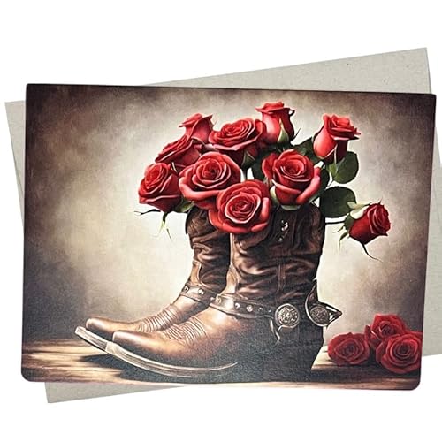 Cowboy-Western-Hochzeitskarte (1 hochwertige Klappkarte, innen blanko, 12,7 x 17,8 cm), dekorative Cowgirl-Stiefel mit roten Rosen, auch für Jahrestag, Verlobung oder Happy Birthday – 756 von Whitman and Daughter