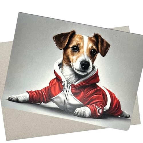 Whitman and Daughter 744 Geburtstagskarte mit Jack Russell Terrier Trainingsanzug, 1 Premium-Karte, 12,7 x 17,8 cm, blanko, für jeden Anlass wie Geburtstag, Dankeschön oder Denken an Sie von Whitman and Daughter