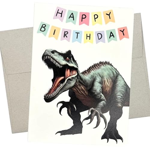 Whitman and Daughter Dinosaurier-Geburtstagskarte, Tyrannosaurus-Geburtstagskarte (1 Premium-Klappkarte, innen blanko, 12,7 x 17,8 cm), niedliche T-Rex-Geburtstagskarte für Kinder – 639 von Whitman and Daughter