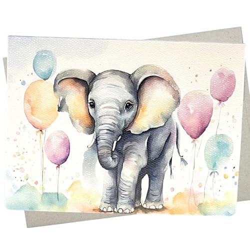 Whitman and Daughter Elefanten-Geburtstagskarte (1 Premium-Karte, 12,7 x 17,8 cm), Tier-Notizkarte, blanko, für jeden Anlass wie Babyparty, Kindergeburtstag, Abschlussfeier – 778 von Whitman and Daughter