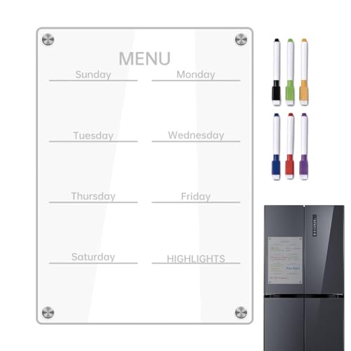 Magnetischer Acryl-Kalender für Kühlschrank, Acryl-Pinnwand - Wiederverwendbare Magnetische trocken abwischbare Tafel für die Planung | Acryl Notiztafel mit 6 Stiften von Whnbuij