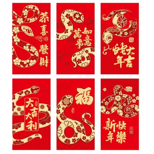 Rote Snake Umschläge, Rotes Paket Neujahr 2025 | Goldfolie 2025 Jahr der Schlange Rotes Paket,6 rote Umschläge mit glücklichem Geld,Rote Umschläge für das Hong Bao Frühlingsfest für das Hong Bao von Whnbuij
