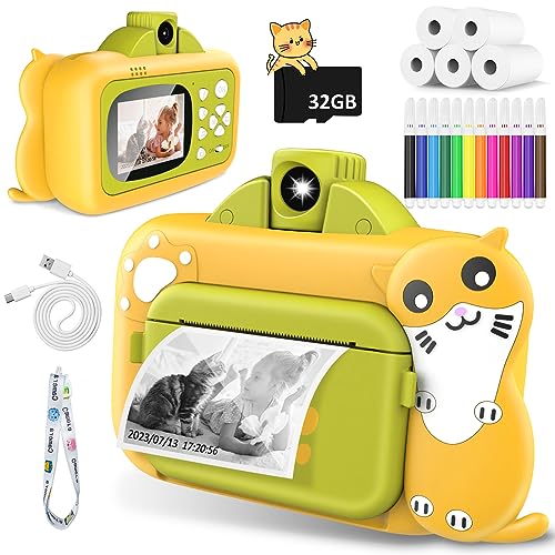 Kinderkamera Sofortbildkamera, Wholede DigitalKamera für Kinder mit Druckpapier & 32G TF Karte, Kidizoom Kamera mit Videoaufzeichnung, Kinderfotoapparat für Mädchen Jungenab 3-12 Jahre von Wholede