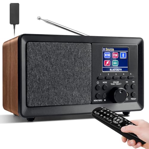 Wholede DAB Plus Radio mit Bluetooth, DAB Radio mit Fernbedienung DAB+/FM Radio Retro Holz Digitalradio Küchenradio Radiowecker mit Zweifacher Alarm und USB/AUX Hafen von Wholede