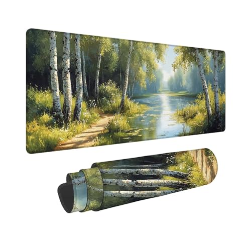 Mauspad 600x300x3mm, Extended See Mousepad XXL, Schreibtischunterlage Wald Mousepad Schreibtisch Zubehör, Waterproof Surface Non-Slip Rubber Base, Stitched Edges Mouse Pad, Geschenke für MäNner WR-372 von Whoonng