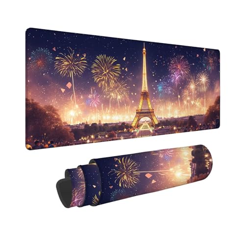 Mauspad 700x400x3mm, Extended Feuerwerk Mousepad XXL, Schreibtischunterlage Paris Mousepad Schreibtisch Zubehör, Waterproof Surface, Non-Slip Rubber Base - Stitched Edges, Geschenke für MäNner WR-982 von Whoonng