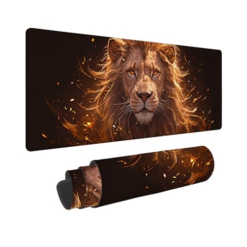 Mauspad 700x400x3mm, Extended Löwe Mousepad, Schreibtischunterlage Tier Mousepad Schreibtisch Zubehör, Waterproof Surface Non-Slip Rubber Base, Stitched Edges Mouse Pad, Geschenke für MäNner WR-150 von Whoonng