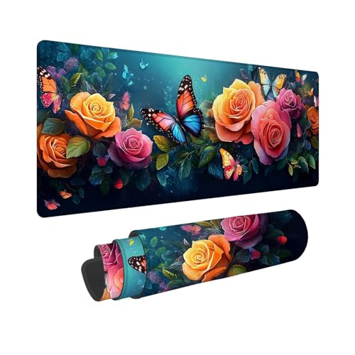 Mauspad 700x400x3mm, Extended Tier Mousepad, Schreibtischunterlage Rose Mousepad Schreibtisch Zubehör, Waterproof Surface Non-Slip Rubber Base, Stitched Edges Mouse Pad, Geschenke für MäNner WR-334 von Whoonng