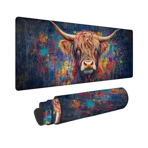 Mauspad 700x400x3mm, Hochlandrinder Mousepad XXL, Schreibtischunterlage Retro Mousepad Schreibtisch Zubehör, Waterproof Surface - Non-Slip Rubber Base, Stitched Edges, Geschenke für MäNner WR-370 Mauspad 700x400x3mm, Hochlandrinder Mousepad XXL, Schreibtischunterlage Retro Mousepad Schreibtisch Zubehör, Waterproof Surface - Non-Slip Rubber Base, Stitched Edges, Geschenke für MäNner WR-370 von Whoonng