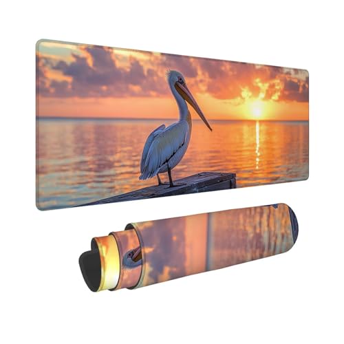 Mauspad 800x400x3mm, Pelikane Mousepad XXL, Schreibtischunterlage Sonnenuntergang Mousepad Schreibtisch Zubehör, Waterproof Surface - Non-Slip Rubber Base, Stitched Edges, Geschenke für MäNner WR-556 von Whoonng