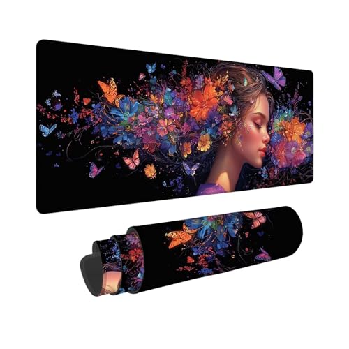 Mauspad 900x300x3mm, Extended Blume Mousepad, Schreibtischunterlage Frau Mousepad Schreibtisch Zubehör, Waterproof Surface Non-Slip Rubber Base, Stitched Edges Mouse Pad, Geschenke für MäNner WR-86 von Whoonng
