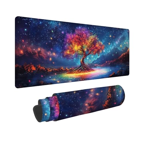 Mauspad 900x400x3mm, Sternenhimmel Mousepad XXL, Schreibtischunterlage Baum(1) Mousepad Schreibtisch Zubehör, Waterproof Surface - Non-Slip Rubber Base, Stitched Edges, Geschenke für MäNner WR-576 von Whoonng