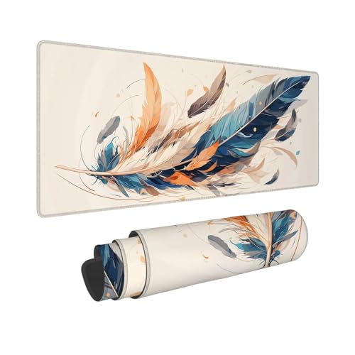 Mauspad Feder Mousepad Karikatur Schreibtischunterlage, Wassxerdicht VerläNgertes Desk Mat, rutschfeste Gummibasis Mouse Pad mit VernäHte Kanten Gaming, BüRo, Geschenke für Frauen 1000x400x3mm 6W-249 von Whoonng