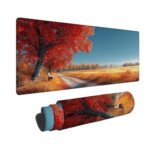 Mauspad Herbst Mousepad Landschaft Schreibtischunterlage, Wassxerdicht VerläNgertes Desk Mat, rutschfeste Gummibasis Mouse Pad VernäHte Kanten Gaming, BüRo, Geschenke für Frauen 1200x600x3mm WR-563 von Whoonng