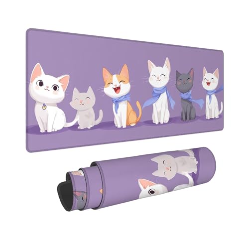 Mauspad Katze Mousepad Lila Schreibtischunterlage, Wassxerdicht VerläNgertes Desk Mat, rutschfeste Gummibasis mit VernäHte Kanten für Gaming, BüRo, Zuhause, Geschenke für Frauen 1000x400x3mm WR-439 Mauspad Katze Mousepad Lila Schreibtischunterlage, Wassxerdicht VerläNgertes Desk Mat, rutschfeste Gummibasis mit VernäHte Kanten für Gaming, BüRo, Zuhause, Geschenke für Frauen 1000x400x3mm WR-439 von Whoonng