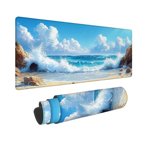 Mauspad Meer Mousepad Riff Schreibtischunterlage, Wassxerdicht VerläNgertes Desk Mat, rutschfeste Gummibasis mit VernäHte Kanten für Gaming, BüRo, Zuhause, Geschenke für Frauen 700x300x3mm WR-287 von Whoonng