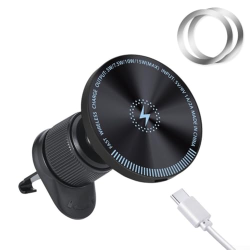 15 W kabelloses Kfz-Ladegerät, magnetisches Ladegerät, Handy-Ständer, Auto-Lüftungsschlitze/Mittelkonsole/Desktop, für Handys und Tablets (15 W tiefgrau) von Whychstore