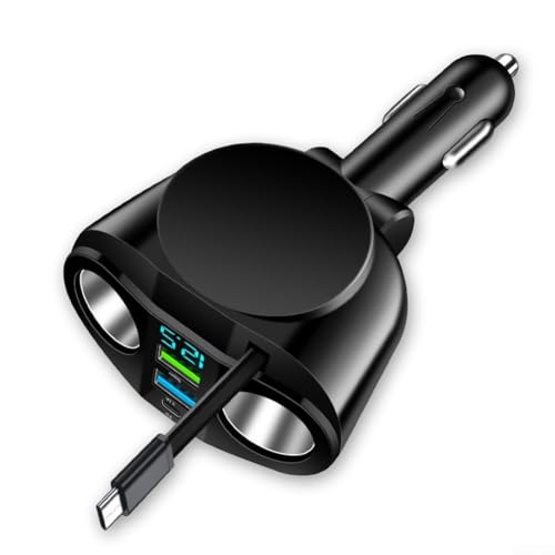 Kfz-Ladegerät mit einziehbarem Kabel, 66 W, Dual-Ausgang, Schnellladung für mobile Geräte, für Handys, B-T, Tablets (66 W) von Whychstore