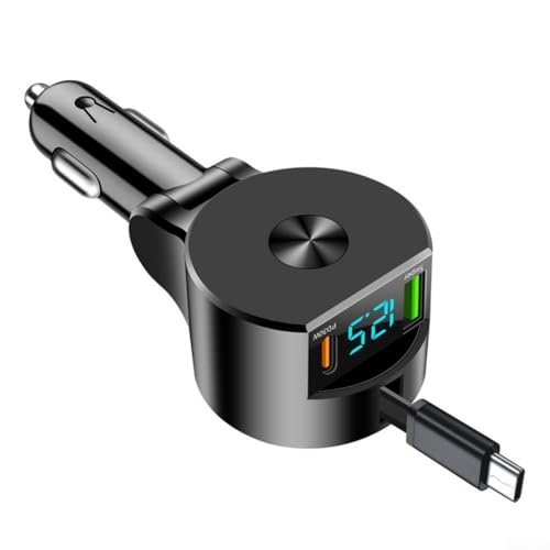 Kfz-Ladegerät mit einziehbarem Kabel, 66 W, Dual-Output-Ladegerät, Schnellladung für mobile Geräte, für Handys, B-T, Tablets (PD30W+super schnell) von Whychstore