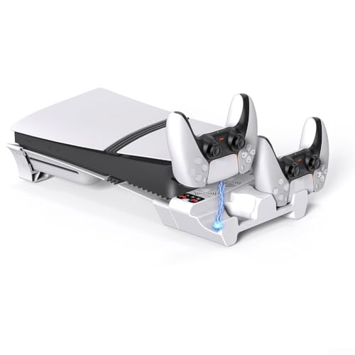 Whychstore Horizontaler Dual-Ladeständer für PS5 Pro Slim mit einem effizienten 3-stufigen Kühlsystem für Gamer von Whychstore