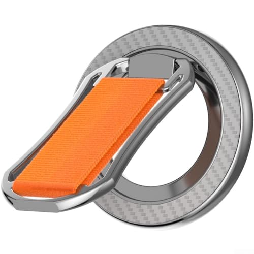 Whychstore Kompakter magnetischer Handy-Griff und Ständer, entworfen für Kompatibilität mit allen Smartphones (Orange + Silber) von Whychstore