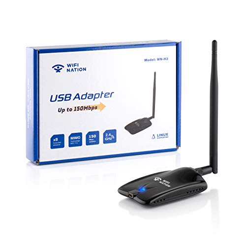WiFi Nation® USB WiFi Antenne 802.11n, Geschwindigkeit: 150 Mbit/s, Freq. 2,4-GHz- und 5-dBi-Antenne, Chipsatz: Atheros AR9271, Unterstützung: Kali Linux, andere Linux-Distributionen. und Windows 10 von WiFi Nation