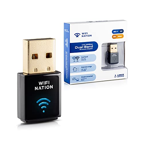 WiFi NationWLAN-Dongle Mini 802.11ac AC600 USB WLAN-Adapter, Chipsatz: Realtek RTL8811AU, Dual Band 2,4 GHz oder 5 GHz, Windows, MacOS und Linux unterstützt von WiFi Nation