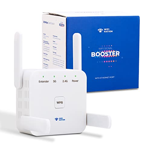 Wifi Nation® WiFi-Booster-Reichweitenverlängerung, 1200 Mbit/s, 2,4 GHz und 5 GHz, Dual-WLAN-Signal-Internet-Booster mit RJ45-Ethernet-Port und unterstützt AP/Router/Repeater-Modus von WiFi Nation