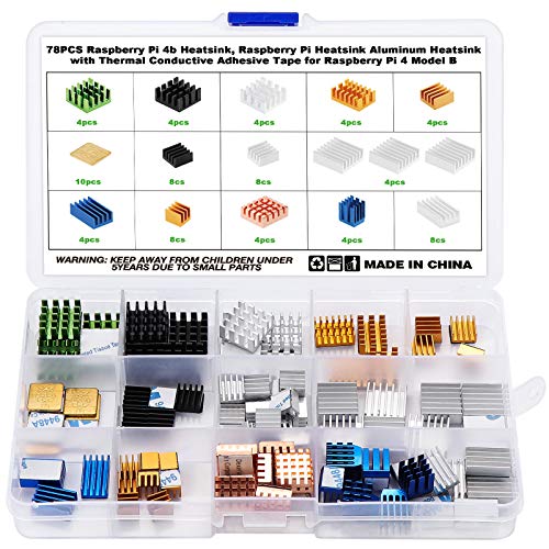 WiMas 78-teiliges Kühlkörper-Set für Raspberry Pi, Aluminium/Kupfer, 14 Größen, mit Wärmeleitklebeband für Raspberry Pi 4 B von WiMas