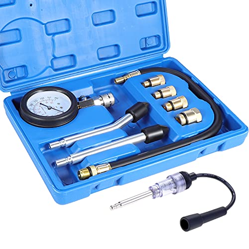 WiMas Kompressionsprüfer Benzin Kompressionsmessgerät Kompressionstester, Motor Kompression Zylinder Kompressionsmesser Kompressionstest mit Zündkerzentester (Blau) von WiMas