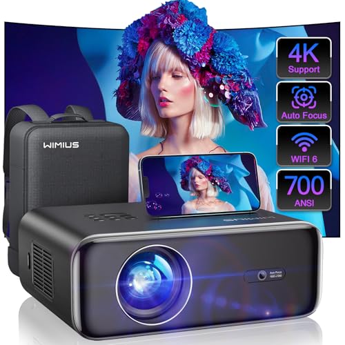 [Autofokus] Projektor mit WiFi 6 und Bluetooth 5.2, 480 ANSI Projektor 4K, WiMiUS P62 Nativer 1080P Outdoor Filmprojektor, Auto 6D Keystone & 50% Zoom, Smart Home Projektor für Telefon/PC/TV Stick von WiMiUS