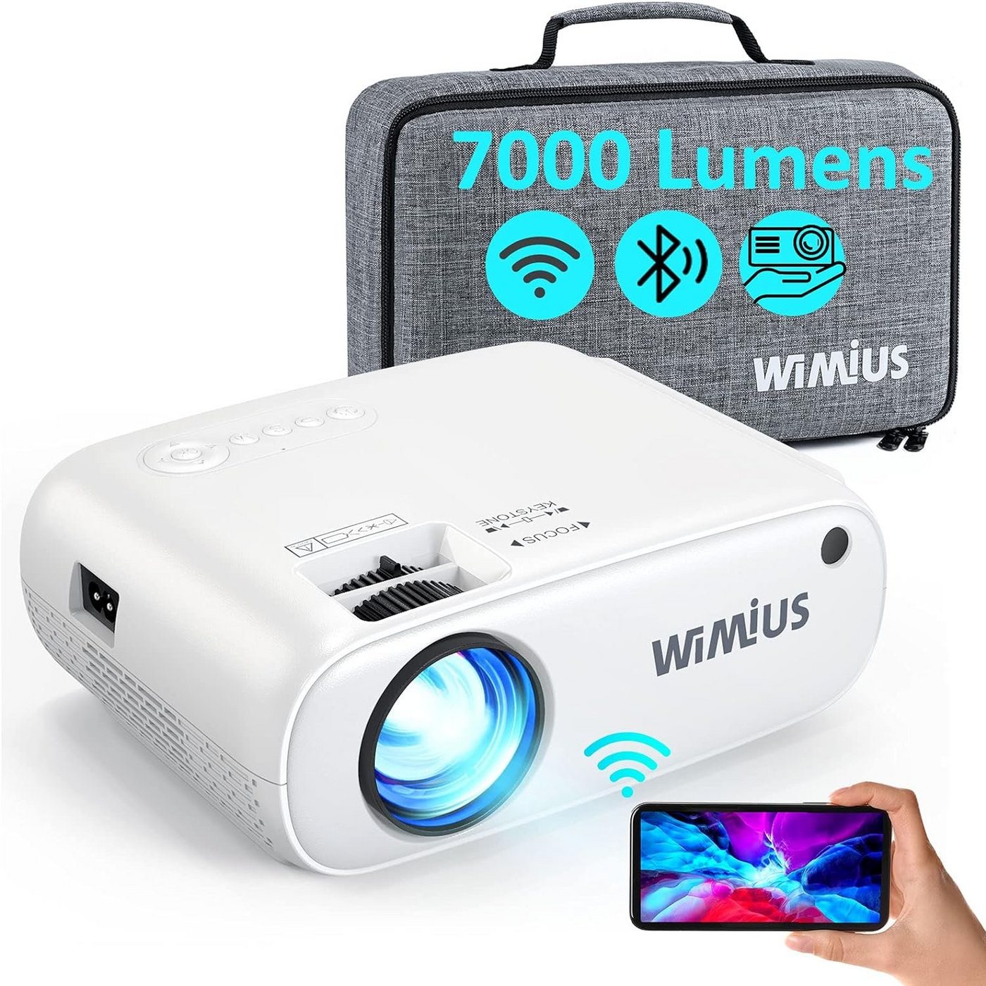 WiMiUS Portabler Projektor (1920x1080 px, Projektor unterstützt wimius heimkino projektor korrektur kompatibel) von WiMiUS