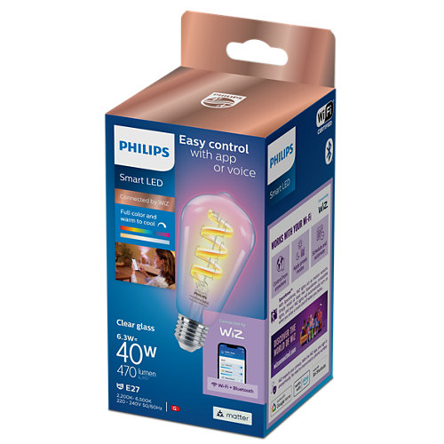 Philips - Klar 40W ST64 E27 Filament Glühbirne - Eleganz in der Beleuchtung von WiZ