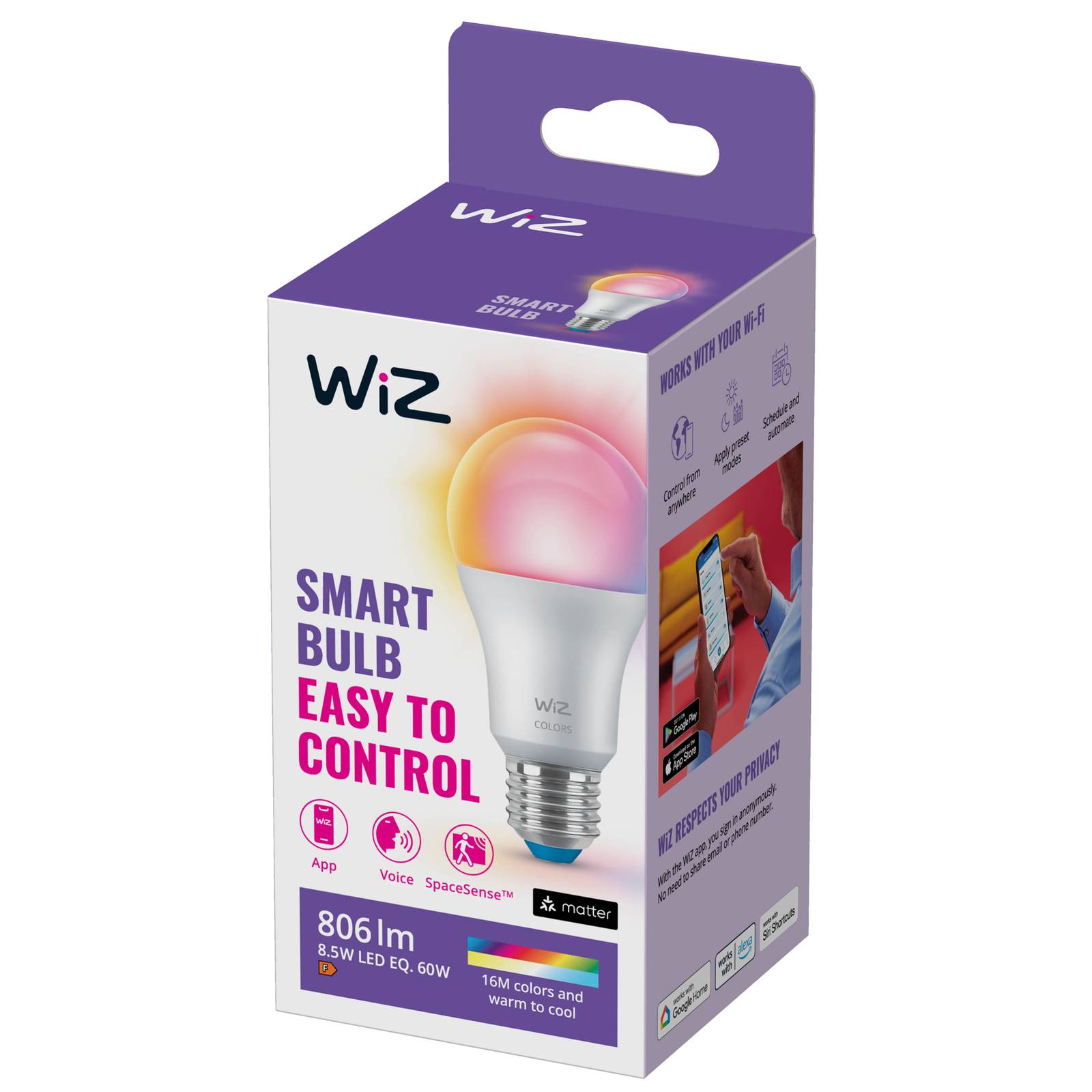 WiZ A60 LED-Lampe matt WiFi E27 8,5W RGBW von WiZ