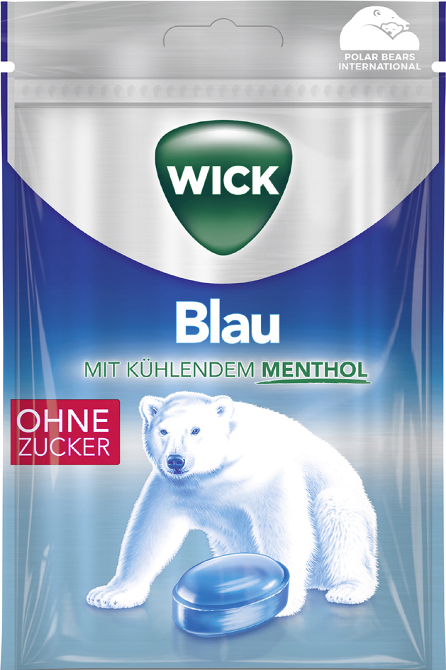 WICK Blau Hustenbonbon Menthol, zuckerfrei, 72 g Packung von Wick